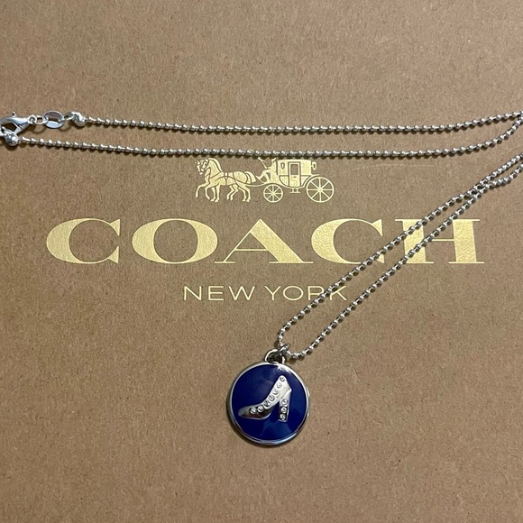 Coach Blue Enameled Crystal High Heel Pendant .925 Sterling Silver Necklace - Picture 2 of 7